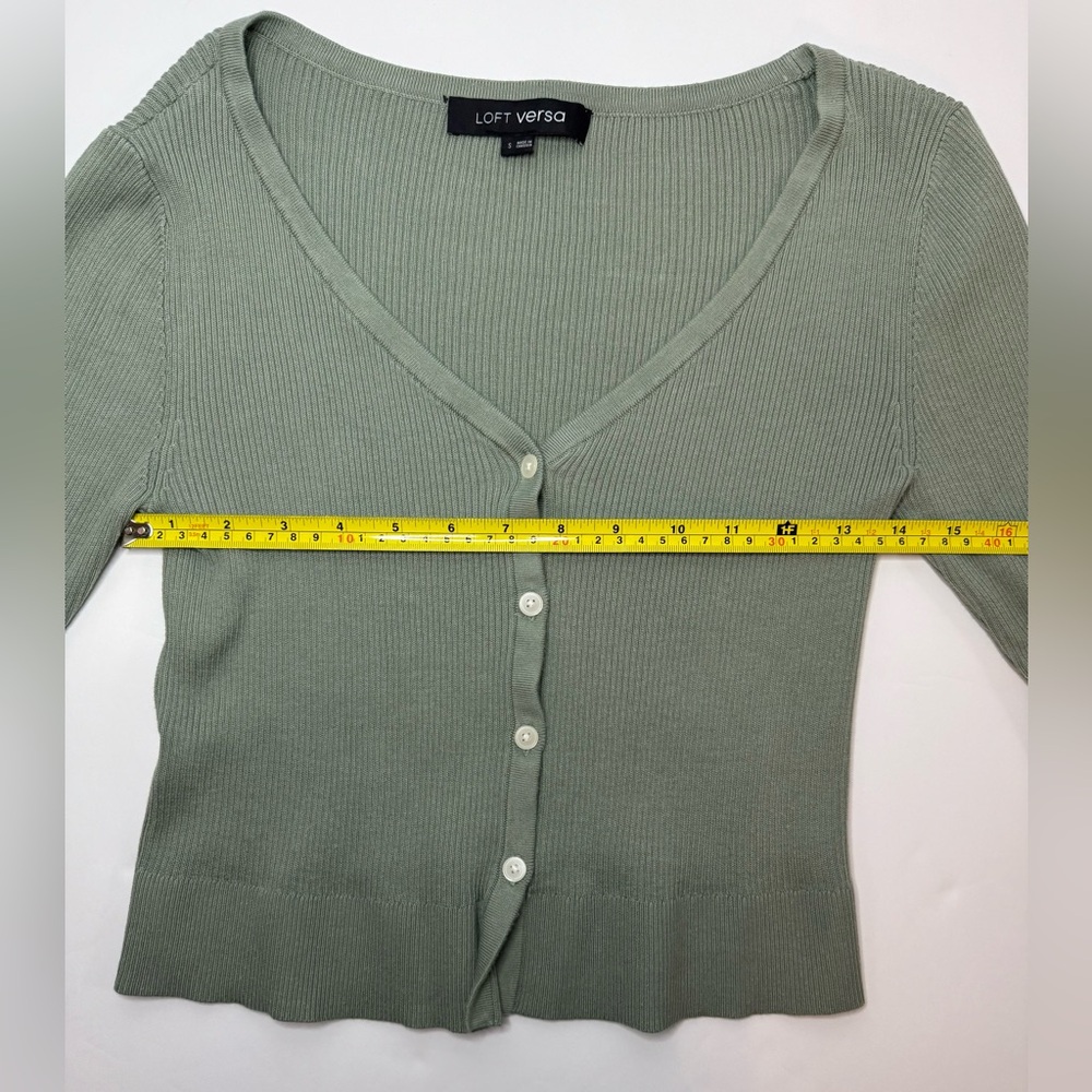 LOFT Versa Ribbed V-Neck Cardigan Frosted Sage Green Size S - Picture 10 of 13